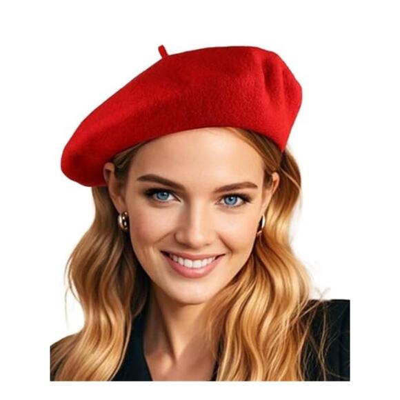 French Wool Beret Hats Solid Color Classic Beanie Winter Red Cap Painter Berets